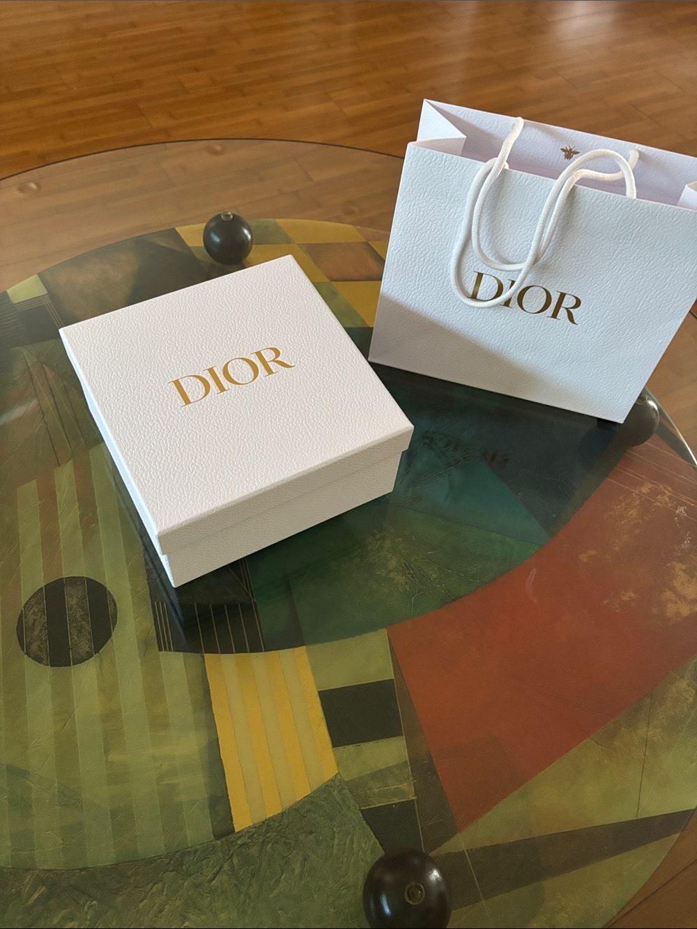 Dior White Box with Gold Logo and a bag (9 1/2x9 1/2) bag size is 9x11